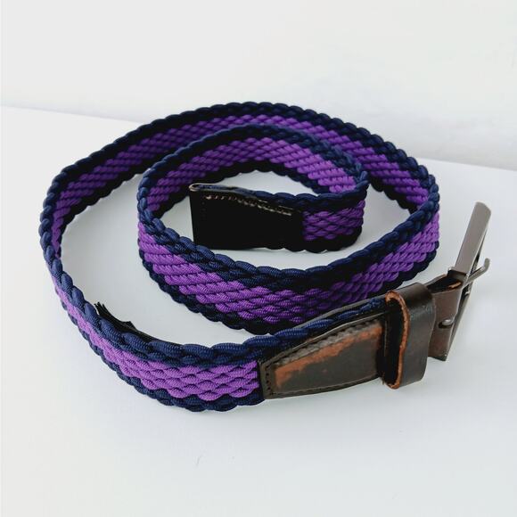 Ted Baker SZ S/M Braided Purple/Navy Textile & Brown Leather Belt - Picture 5 of 6